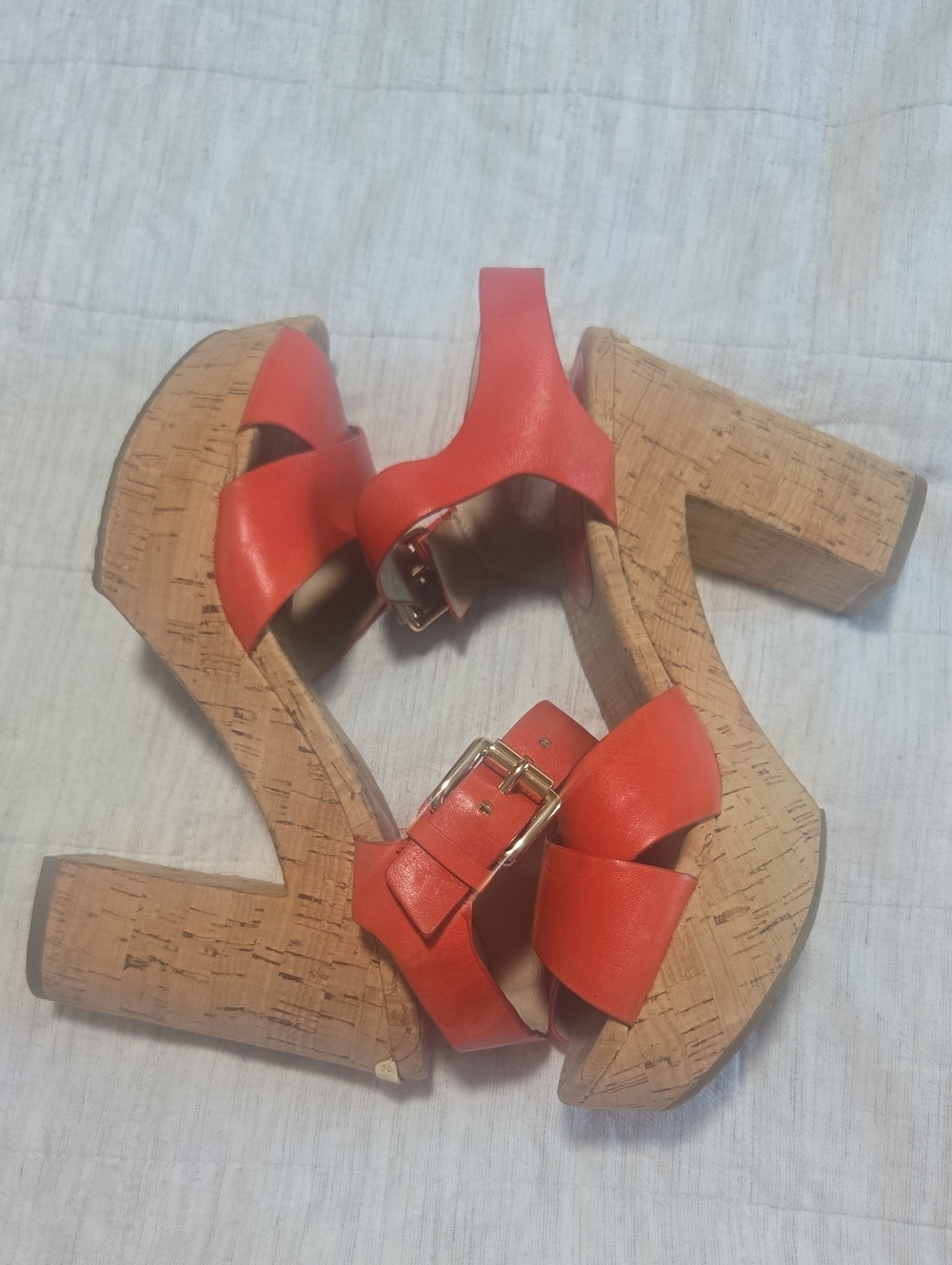 Michael Kors Coral-Orange Cork Platform Sandals